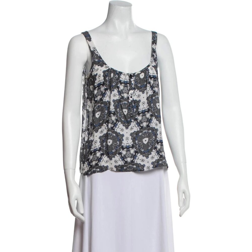 ALC Silk Scoop Neck Printed Blouse Size XS, Front Button